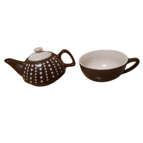 2-In-1 Brown and White Teapot in Cup - Picture 2 of 2
